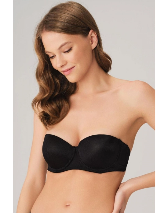 Balenli Destekli Dolgulu Askısız Straplez Günlük Klasik T-shirt Sütyeni