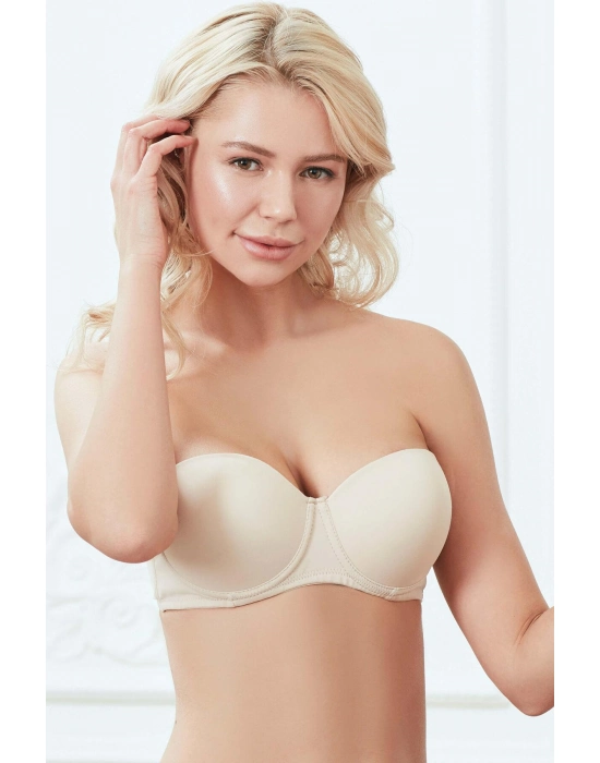 Balenli Destekli Dolgulu Askısız Straplez Günlük Klasik T-shirt Sütyeni