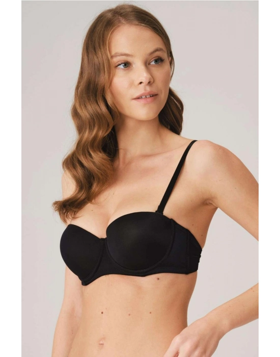 Balenli Destekli Dolgulu Askısız Straplez Günlük Klasik T-shirt Sütyeni