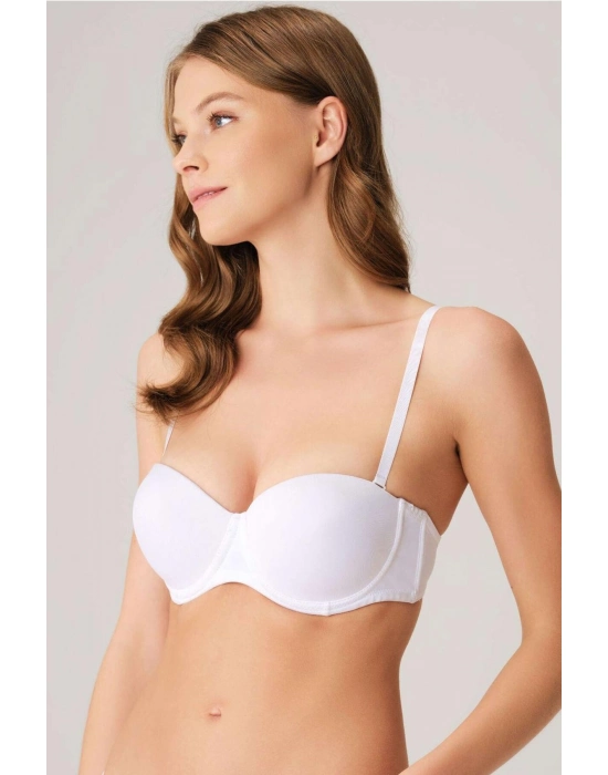 Balenli Destekli Dolgulu Askısız Straplez Günlük Klasik T-shirt Sütyeni