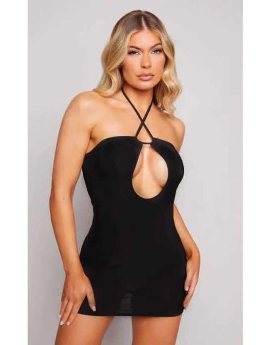 Bayan Siyah İpli Mini Elbise