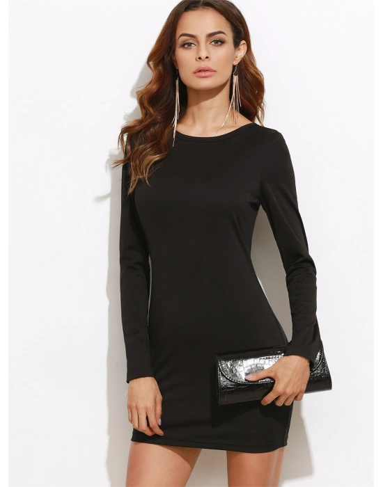 Beruflic B101321 Sırt Dekolteli Uzun Kollu Mini Elbise