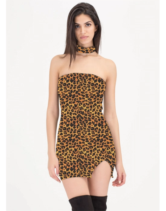 Beruflic B101427 Leopar Desenli Elbise