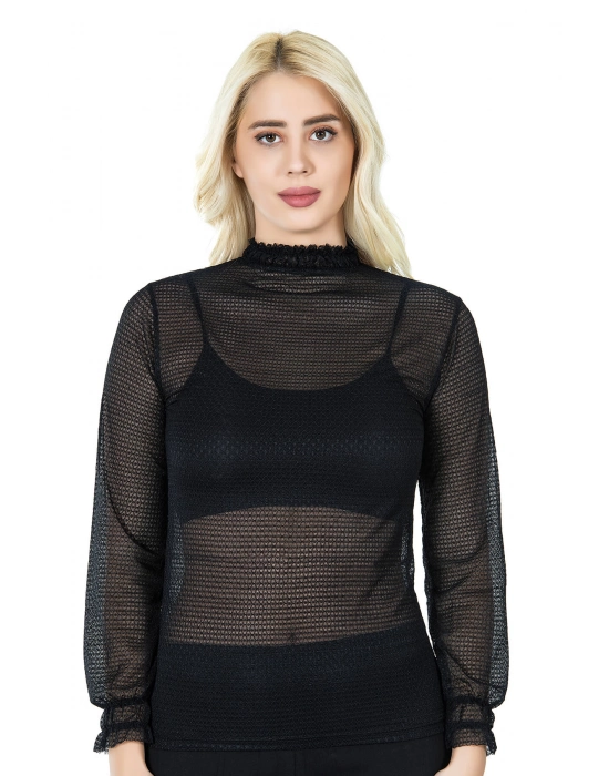 Beruflic Balıkçı Yaka File Transparan Detaylı Kadın Atlet 146