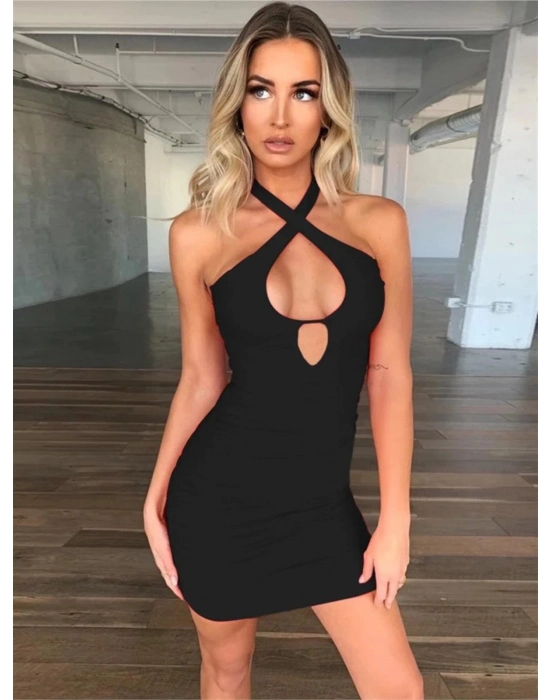 Beruflic Bayan Boyundan Bağlamalı Siyah Elbise