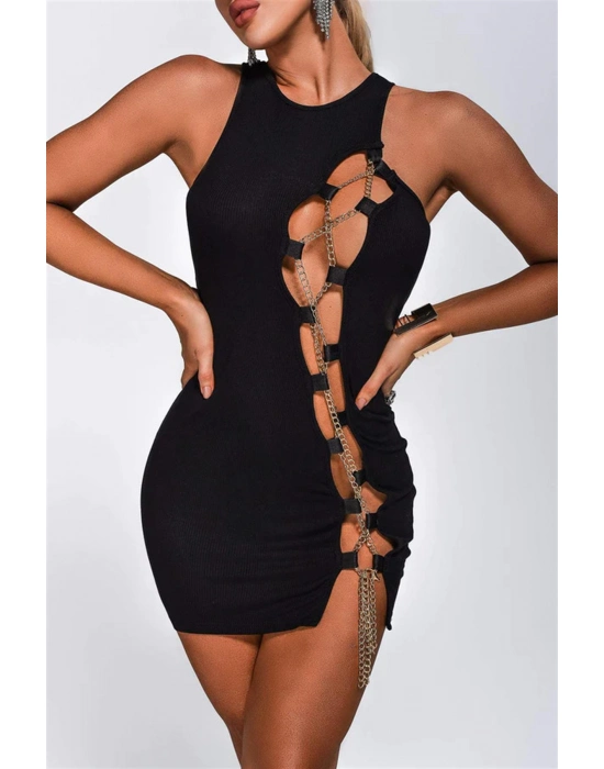Beruflic Bayan Zincirli Siyah Mini Elbise