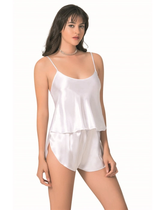 Beruflic  Beyaz Saten Babydoll Şort Takımı