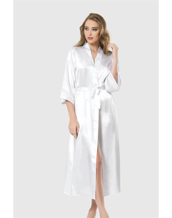 Beruflic  Beyaz Uzun Saten Sabahlık