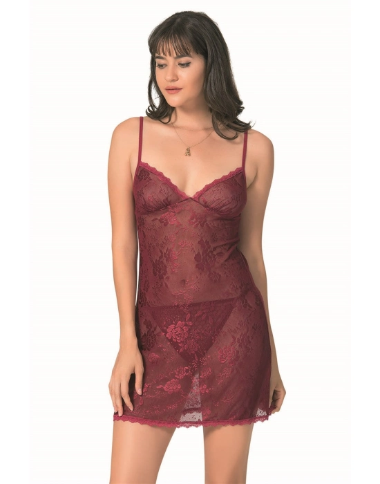 Beruflic  Bordo Kısa Jakarlı Gecelik