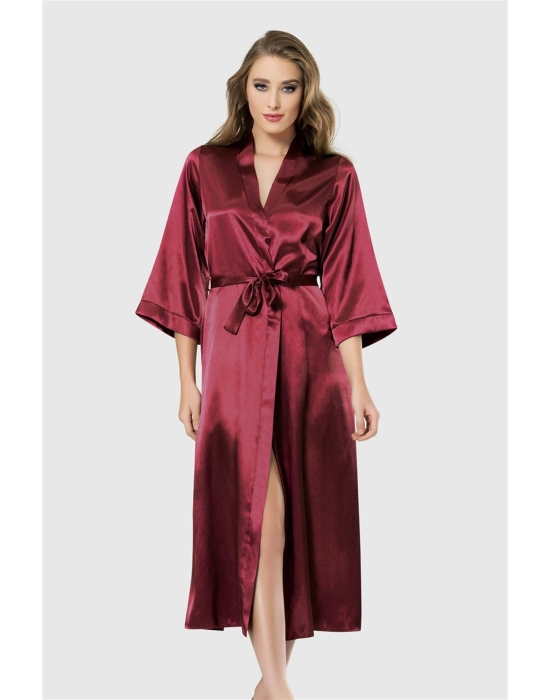 Beruflic  Bordo Uzun Saten Sabahlık