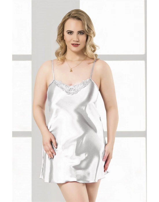 Beruflic  Büyük Beden Beyaz Kısa Saten Gecelik