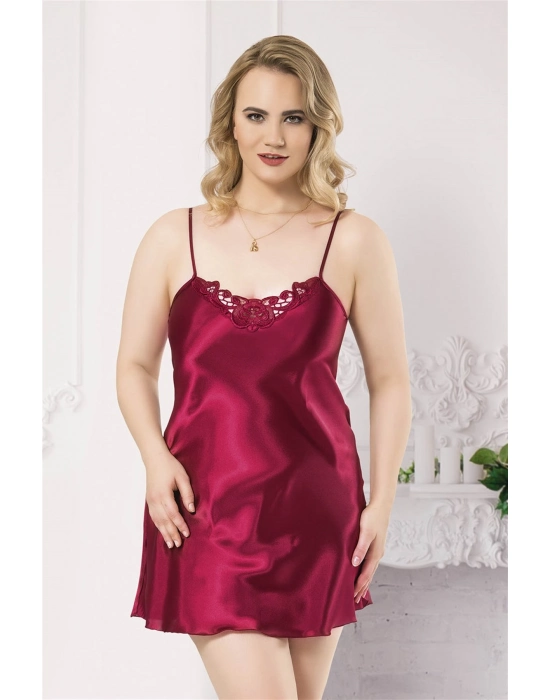 Beruflic  Büyük Beden Bordo Kısa Saten Gecelik
