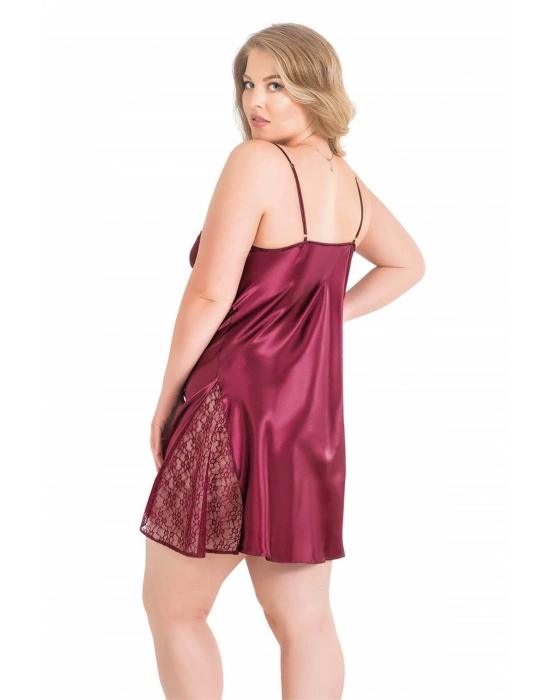 Beruflic  Büyük Beden Bordo Kısa Saten Gecelik