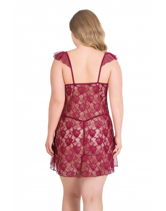 Beruflic  Büyük Beden Bordo Kısa Tül Gecelik