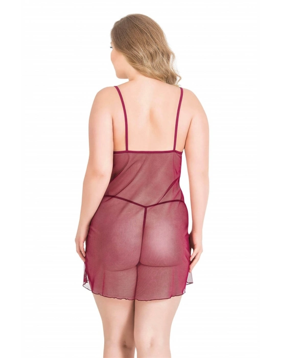 Beruflic  Büyük Beden Bordo Kısa Tül Gecelik