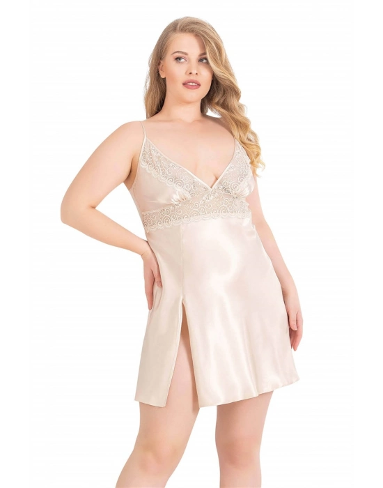 Beruflic  Büyük Beden Fildişi Kısa Saten Gecelik