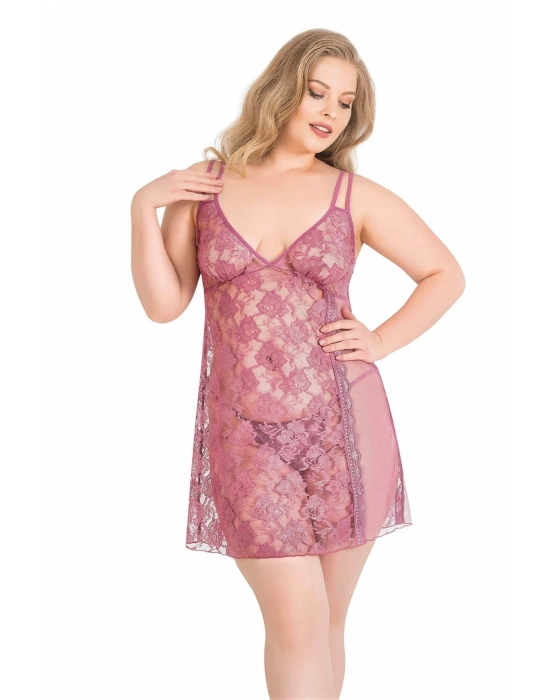 Beruflic  Büyük Beden Gül Kurusu Kısa Tül Gecelik