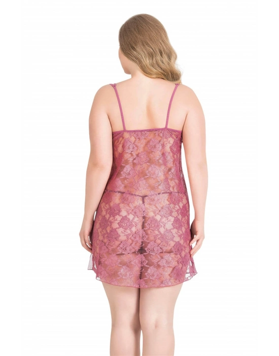 Beruflic  Büyük Beden Gül Kurusu Kısa Tül Gecelik