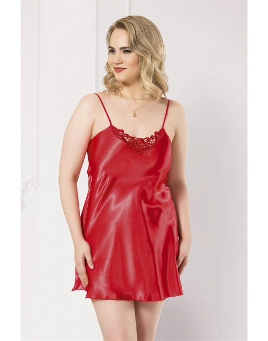 Beruflic  Büyük Beden Kırmızı Kısa Saten Gecelik