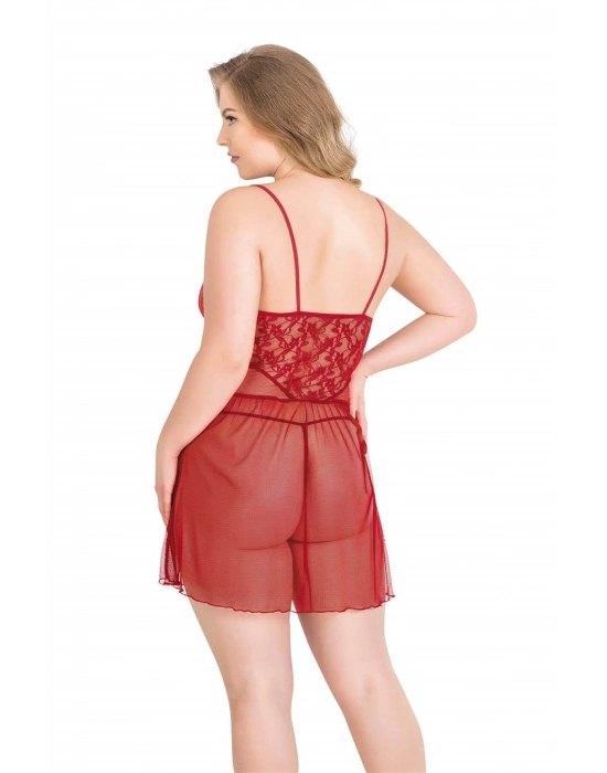 Beruflic  Büyük Beden Kırmızı Kısa Tül Gecelik