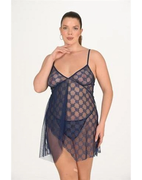 Beruflic Büyük Beden Lacivert Gecelik 3046