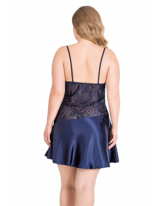 Beruflic  Büyük Beden Lacivert Kısa Saten Gecelik