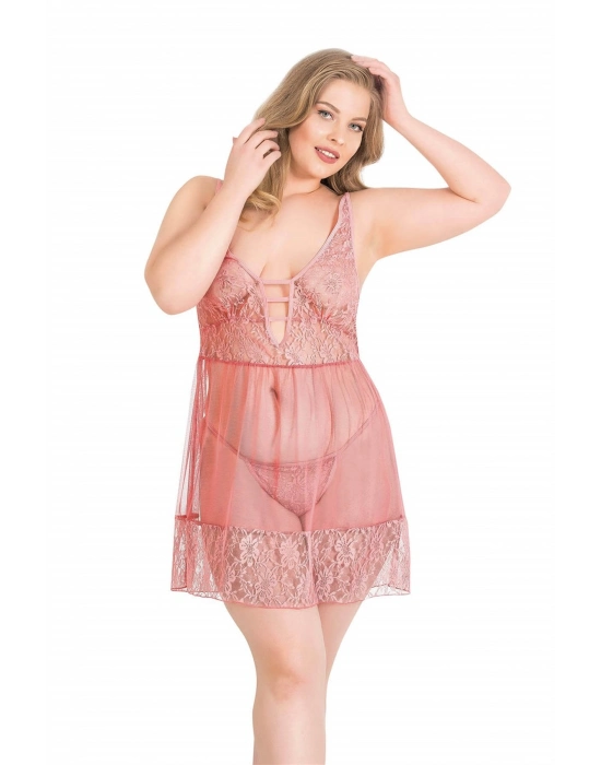 Beruflic  Büyük Beden Mercan Kısa Tül Gecelik