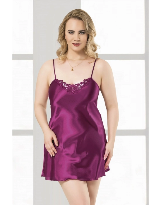 Beruflic  Büyük Beden Mor Kısa Saten Gecelik