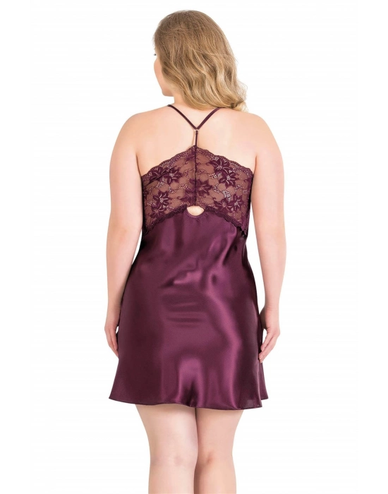 Beruflic  Büyük Beden Mürdüm Kısa Saten Gecelik