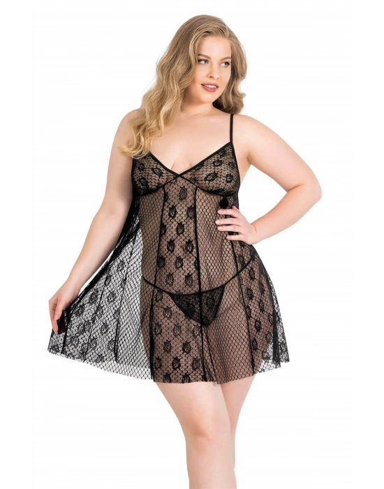 Beruflic  Büyük Beden Siyah Kısa Tül Gecelik