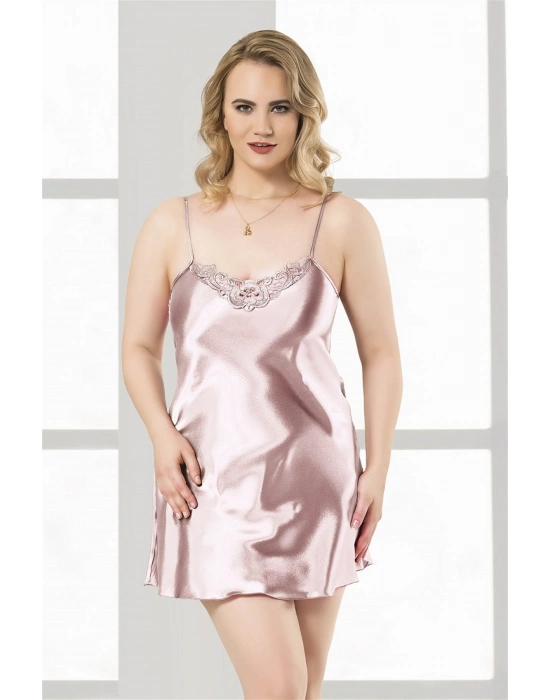 Beruflic  Büyük Beden Somon Kısa Saten Gecelik