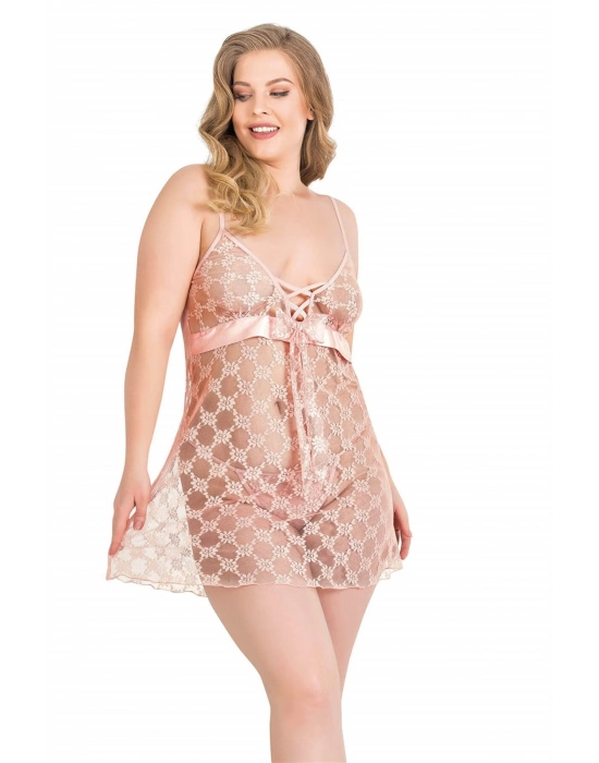 Beruflic  Büyük Beden Somon Kısa Tül Gecelik