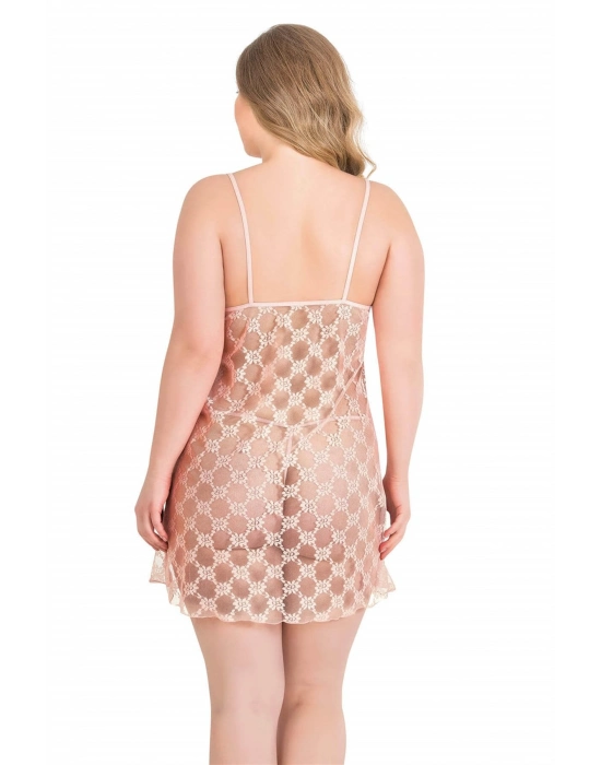 Beruflic  Büyük Beden Somon Kısa Tül Gecelik