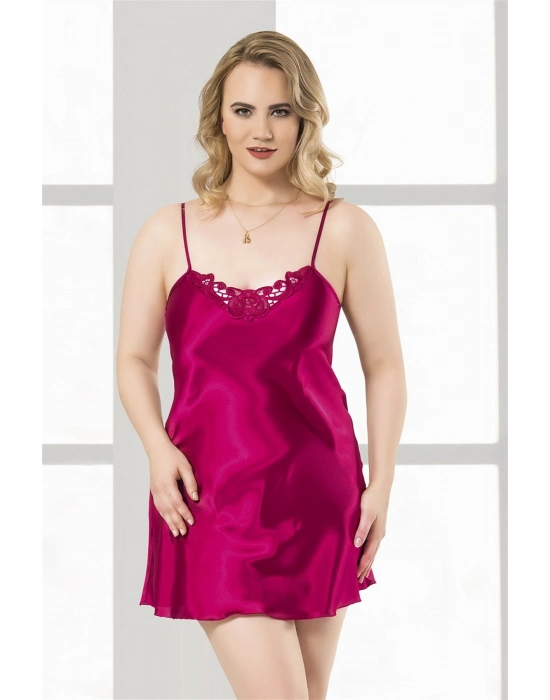 Beruflic  Büyük Beden Vişne Kısa Saten Gecelik