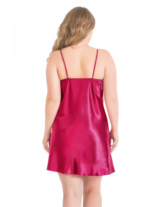 Beruflic  Büyük Beden Vişne Kısa Saten Gecelik
