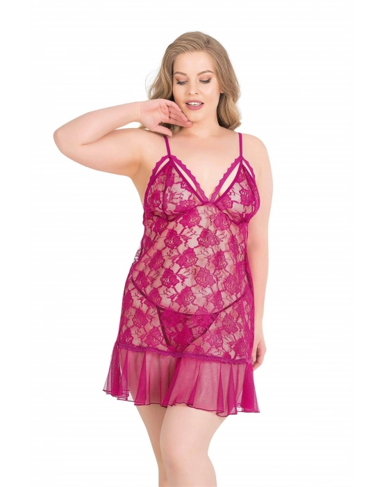 Beruflic  Büyük Beden Vişne Kısa Tül Gecelik