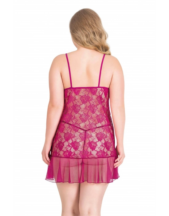 Beruflic  Büyük Beden Vişne Kısa Tül Gecelik