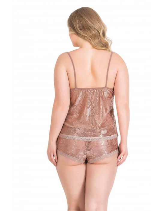 Beruflic  Büyük Beden Vizon Jakarlı Babydoll Şort Takımı