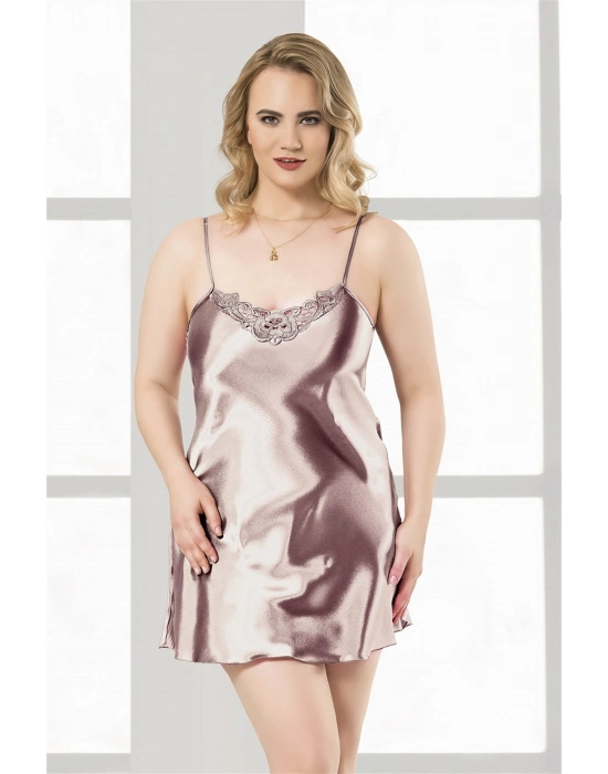 Beruflic  Büyük Beden Vizon Kısa Saten Gecelik