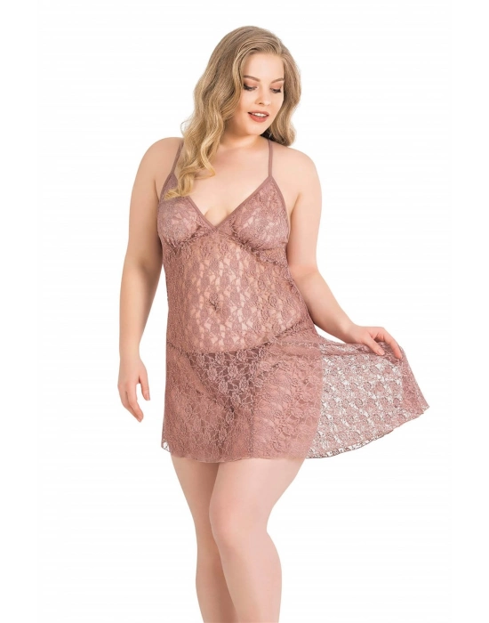 Beruflic  Büyük Beden Vizon Kısa Tül Gecelik