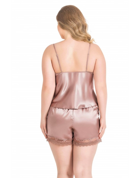 Beruflic  Büyük Beden Vizon Saten Babydoll Şort Takımı