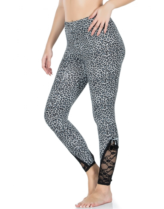 Beruflic Dantel Paça Leopar Kadın Tayt 436