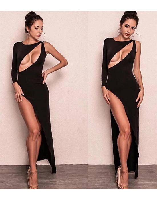 Beruflic Derin Dekolteli Uzun Yırtmaçlı Elbise