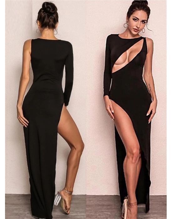 Beruflic Derin Dekolteli Uzun Yırtmaçlı Elbise