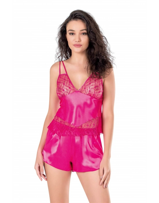 Beruflic  Fuşya Saten Babydoll Şort Takımı