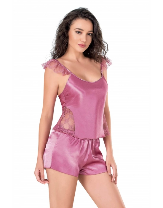 Beruflic  Gül Kurusu Saten Babydoll Şort Takımı