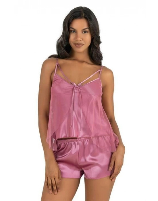Beruflic Gül Kurusu Saten Şort Takımı