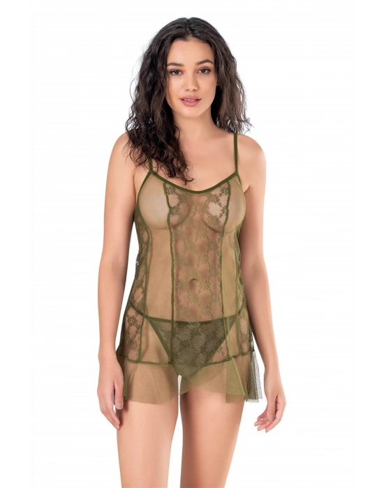 Beruflic  Haki Kısa Tül Gecelik