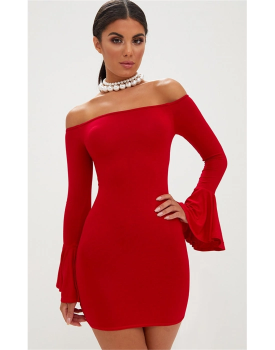 Beruflic Kırmızı İspanyol Kol Dar Elbise