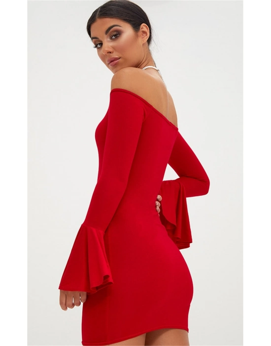 Beruflic Kırmızı İspanyol Kol Dar Elbise